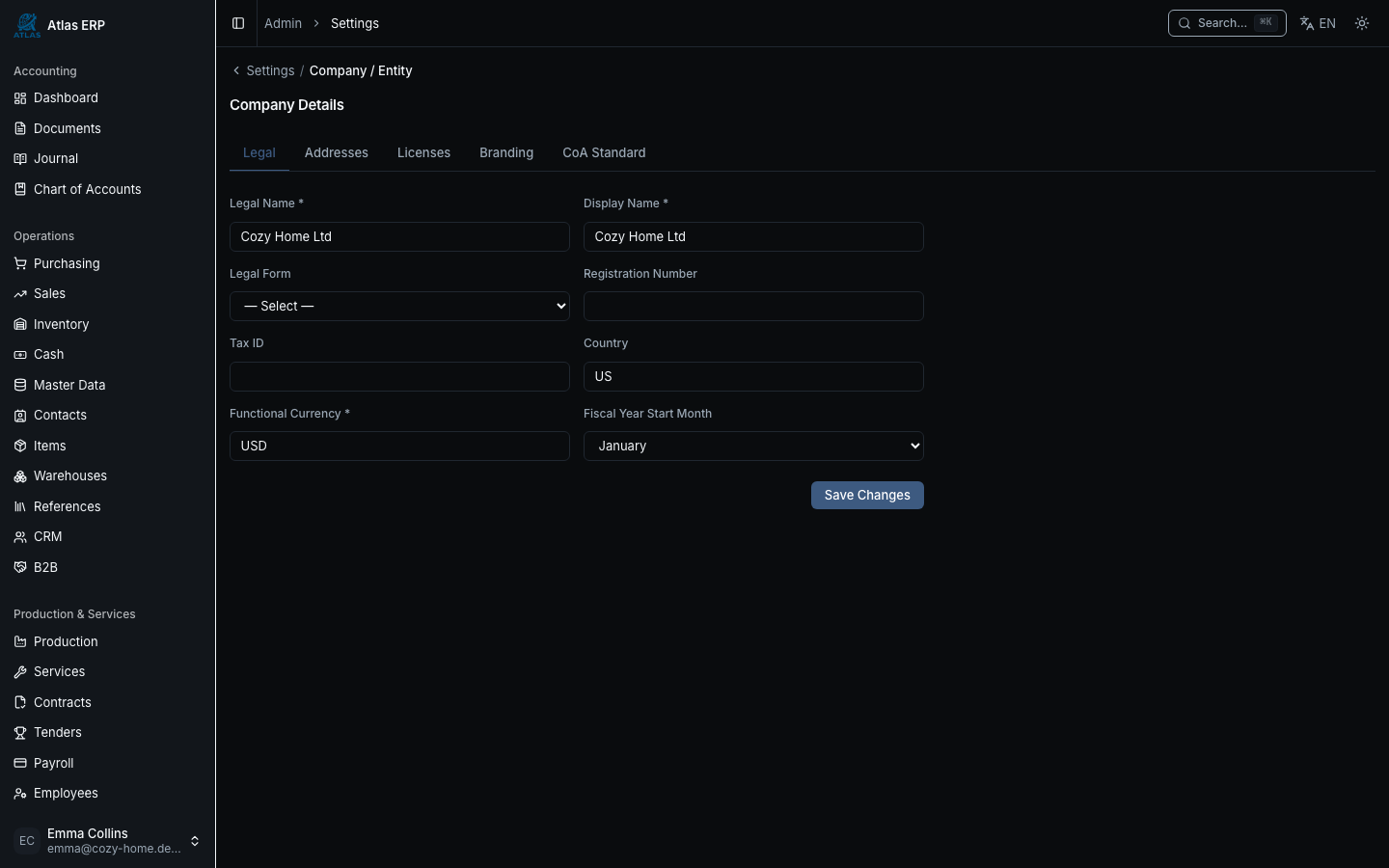 Company details form